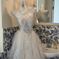 Light Gray Apricot Strapless Waist-Cinched Tiered Cake Skirt Long Vintage Romantic Dress, Wedding Gown gh7502