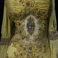 Halter Golden Yellow Prom Dress Sheer Bodice Rhinestone Floral Embroidery Tiered Chiffon Mermaid Formal Gown gh9554