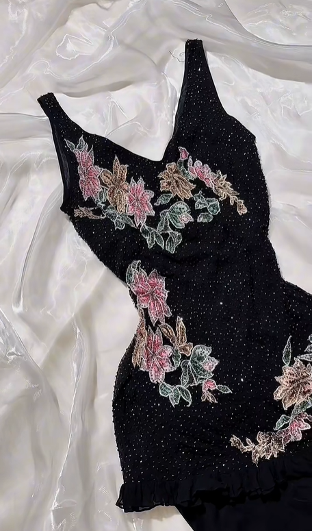 Sexy Vintage Black Spaghetti Strap Dress with Sequin & Vintage Pattern, Fitted Waist Slim Prom & Evening Party Gown gh8526