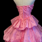 Pink Strapless Princess Ball Gown, Sweetheart Neck, Gold Stitching Beaded Corset Bodice, Multi‑Layer Ruffled Skirt With Lace Trim, Formal Prom Party Dress gh8911