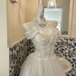 Ivory Off-the-Shoulder Waist-Cinched Voluminous Princess Full Skirt Long Romantic Dress, Wedding Gown gh7689