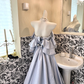 Light Blue Off-the-Shoulder Soft & Sexy Waist-Cinched Full Flared Skirt Long Romantic Dress, Wedding Gown gh7741