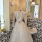 Ivory Sequin Long Sleeve Waist-Cinched Full Flared Skirt Luxury Romantic Dress, Wedding Gown gh7652