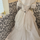 Ivory Off-the-Shoulder Cinched Waist Rhinestone Voluminous Skirt Long Romantic Dress, Wedding Gown gh7806