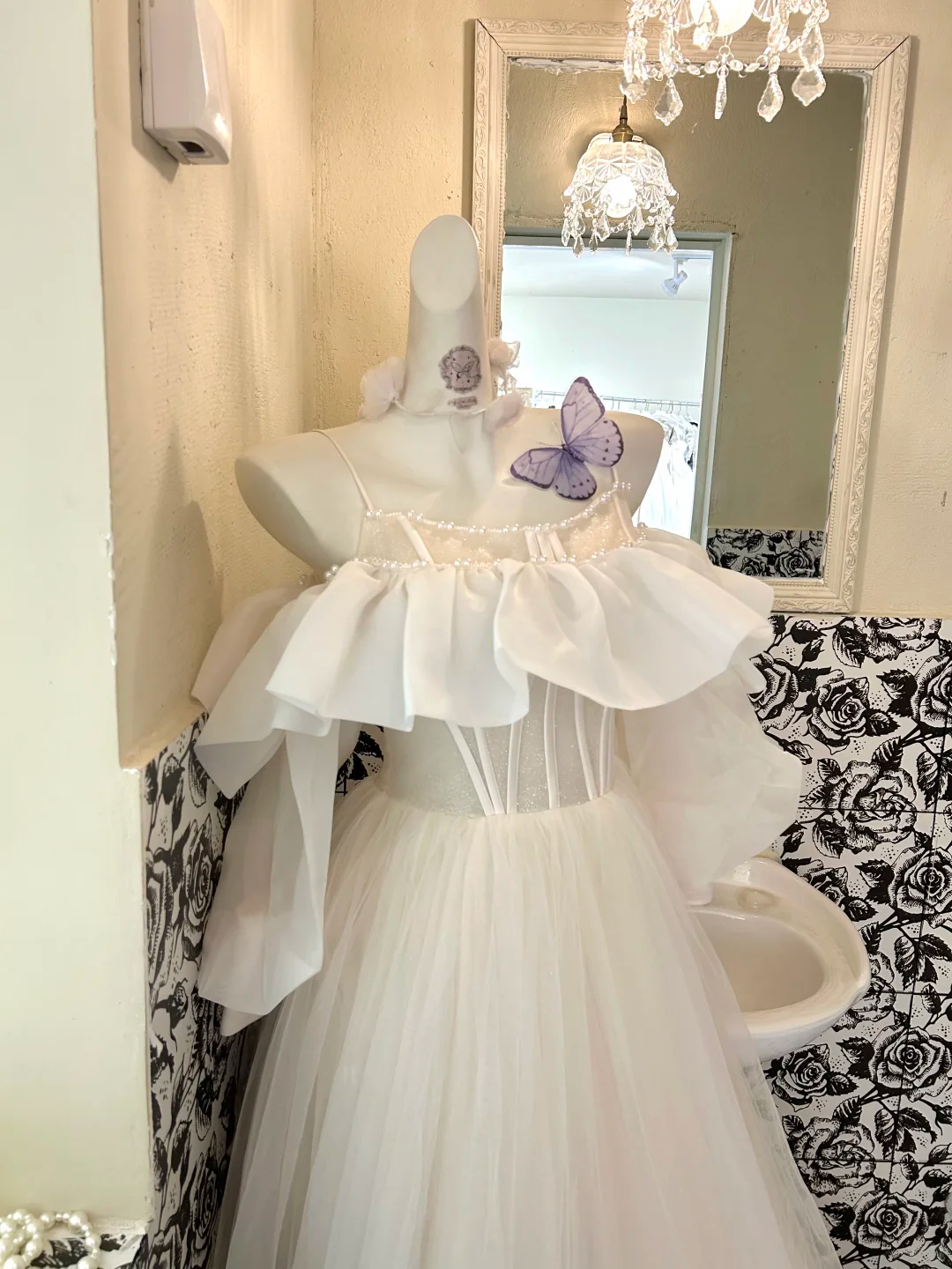 Ivory Spaghetti Straps Ruffled Neckline Waist-Cinched Full Flared Skirt Long Romantic Dress, Wedding Gown gh7757
