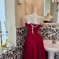 Burgundy Off-the-Shoulder Waist-Cinched Fitted Long Elegant Romantic Dress, Wedding Gown gh7565