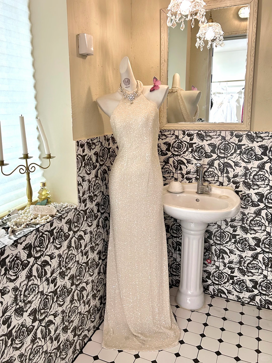 Ivory Sleeveless Halter Waist-Cinched Straight Skirt Elegant Romantic Dress, Wedding Gown gh7613
