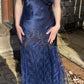 Lila Wunderschöne Exquisite Applikation Perlen Spaghettiträger Lange Spitze Ballkleid Abendkleid gh3174