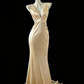 Weißes Meerjungfrau-Kleid, elegant, lang, Satin, Ballkleid, Abendkleid, Partykleid, gh4474