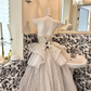 Ivory Strapless Beaded Waist-Cinched Vintage Luxury Full Flared Long Romantic Dress, Wedding Gown gh7710