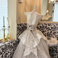 Ivory Strapless Waist-Cinched Beaded Full Flared Long Vintage Romantic Dress, Wedding Gown gh7583