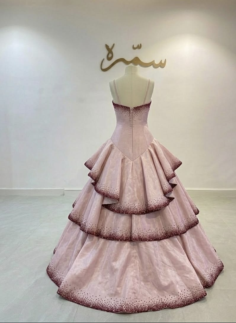✨Girlhomeshops-Light Pink Asymmetric Tiered Ruffle Mermaid Prom Dress Strapless gh10195