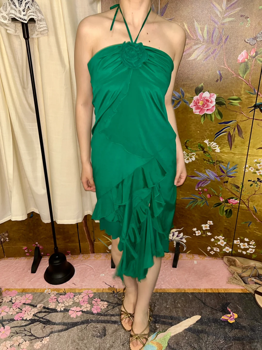 Green Designer Halter Fitted Waist Slim Prom & Evening Party Dress gh8418