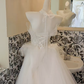 White Strapless Cinched Waist Voluminous Skirt Minimalist Elegant Romantic Dress, Wedding Gown gh7819