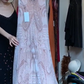 Dusty Pink Halter Vintage Symmetric Print Pleated Sheer Mesh Mermaid Long Evening Prom Dress gh9788