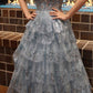 girlhomeshops-Gray/Blue Long Princess Sparkling Sequined Long Tulle Prom Dress Graduation Dress gh5925