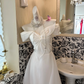 White Off-the-Shoulder High Waist Slimming Soft Elegant Romantic Dress, Wedding Gown gh7604