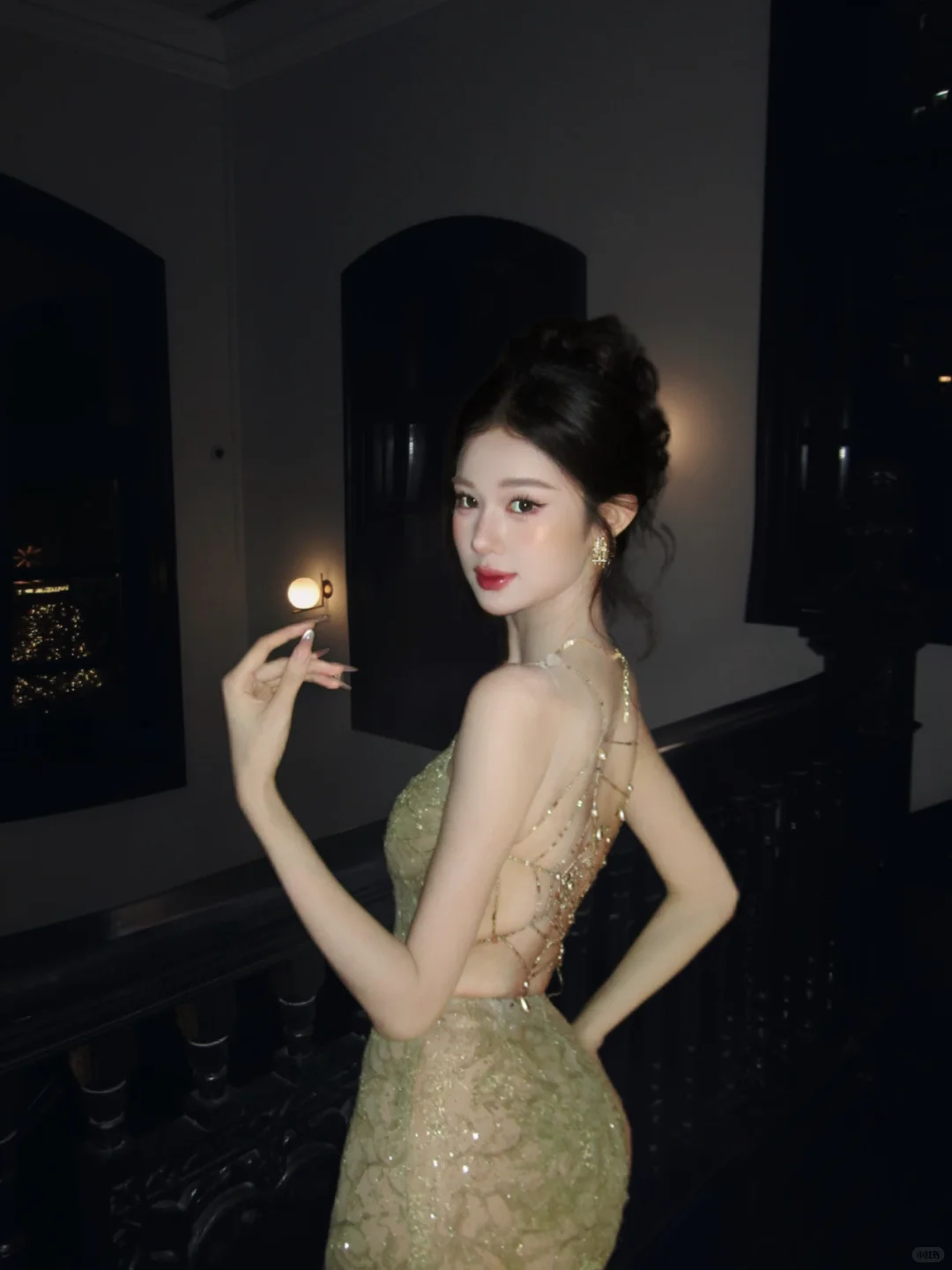 Light Green Spaghetti Strap Rhinestone Fitted Waist Slim Mermaid Prom & Evening Party Dress gh8505
