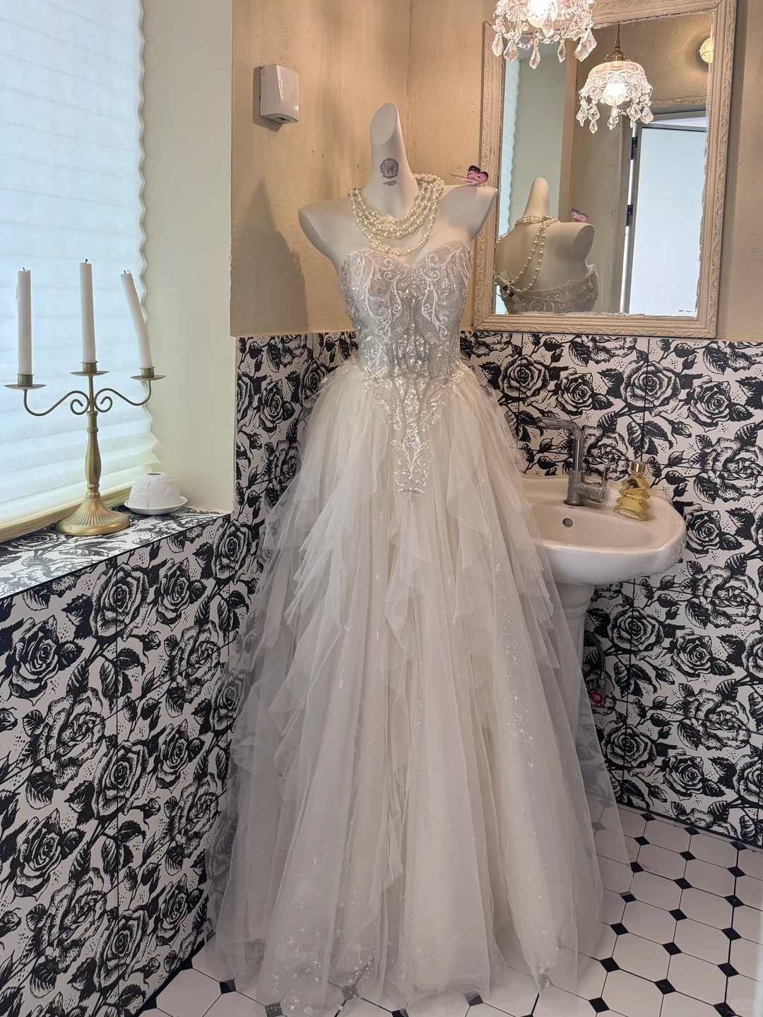 Light Gray Apricot Strapless Waist-Cinched Tiered Cake Skirt Long Vintage Romantic Dress, Wedding Gown gh7502