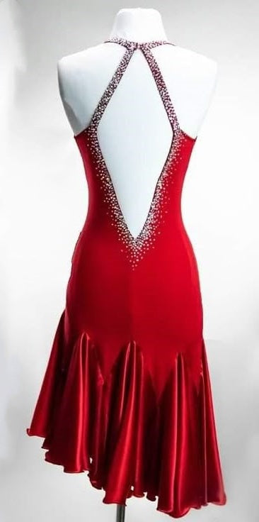 Robe de soirée courte en satin rouge, élégante et perlée, tenue de bal, gh4226
