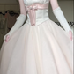 Pale Pink‑White Spaghetti Strap Midi Evening Gown, Lace Bodice Pink Satin Bow Tulle A‑Line Formal Prom Dress gh9049