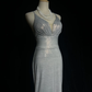✨Girlhomeshops-Silver Grey Spaghetti Strap Metallic Mermaid Evening Gown gh10155
