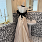 Black Strapless Waist-Cinched Spliced Champagne Full Flared Skirt Romantic Dress, Wedding Gown gh7620