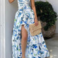 girlhomeshops-Blue And White Floral Long Satin Chiffon Ball Gown Graduation Dress gh5927