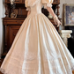 Off‑White Puff Sleeve Fitted Waist Vintage Palace‑Style Full Flared Skirt Long Prom Gown, Wedding Dress gh8607
