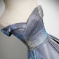 Blaues, modisches, elegantes, schulterfreies A-Linien-Abendkleid aus Satin mit bodenlangem, langem Ballkleid und Abendkleid mit Farbverlauf, Abschlusskleid gh3438