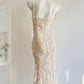 Soft Gold Scale Light Spaghetti Strap Sequin Mermaid Maxi Dress gh6919