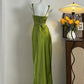 girlhomeshops-Olive Green Satin Spaghetti - Strap Prom Dress girl dress gh5844