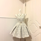 Women Light Grey Vintage Homecoming Dress, Sleeveless Round Neck, Allover White Floral Jacquard, Wide Pearl Rhinestone Waist Sash, High Waist Pleated A-Line Mini Party Dress gh9262