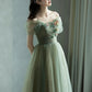 Grünes, wunderschönes, bezauberndes, langes Tüllkleid mit Blumenapplikationen, formelles Ballkleid, Abendkleid, Partykleid gh2530