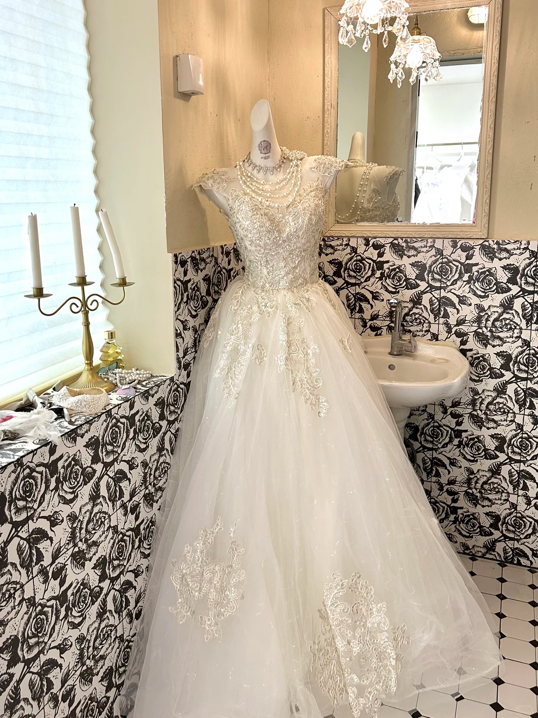 Ivory Embroidered Lace Classic Elegant Waist-Cinched Voluminous Skirt Romantic Dress, Wedding Gown gh7614