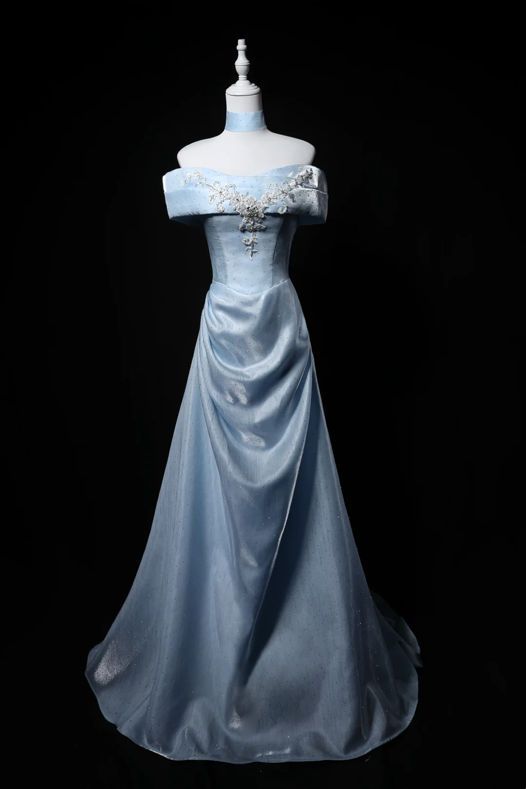 Premium Satin Off-Shoulder Waist-Cinched Fitted A-Line Long Evening Dress, Fairy Gown, Romantic Gown gh7471