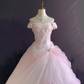 Light Pink Off Shoulder Romantic Gown, Cinched Waist, Vintage Voluminous Princess Skirt, Wedding Dress & Bridal Gown gh8226
