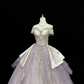 Lavender Off-the-Shoulder Cinched Waist Silver Decorations Voluminous Skirt Long Romantic Dress, Wedding Gown gh7838