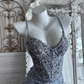 Light Blue Spaghetti Straps Fitted Waist Sexy Mermaid Skirt Prom Gown & Evening Gown gh7353