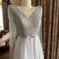 Haze Blue V-Neck Waist-Cinched Elegant Prom Gown, Evening Formal Dress gh7242