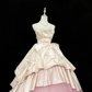 Blush Pink Satin Strapless Cinched Waist Voluminous Skirt Long Romantic Dress, Wedding Gown gh7873