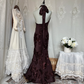 Retro Brown Halter Neck Fitted Hip Hugging Sexy Evening Gown gh7142