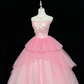 Blush Pink Strapless Cinched Waist Voluminous Girly Princess Skirt Long Romantic Dress, Wedding Gown gh7961