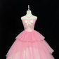 Blush Pink Strapless Cinched Waist Voluminous Girly Princess Skirt Long Romantic Dress, Wedding Gown gh7961