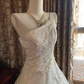 White One Shoulder Spaghetti Strap Fitted Waist Puffy Ball Gown, Birthday Party Dress, Wedding Bridal Gown gh7272