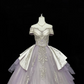Lavender Off-the-Shoulder Cinched Waist Silver Decorations Voluminous Skirt Long Romantic Dress, Wedding Gown gh7838