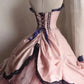 girlhomeshops-Sleeveless Pink - Blue Contrast Lace - decorated Puff dress, Retro Court - style Satin Floor - length Evening Dress gh5830