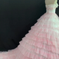 Gradient Blush Pink Strapless Wedding Dress, Fitted Waist, Long Tiered Cake Skirt gh8272
