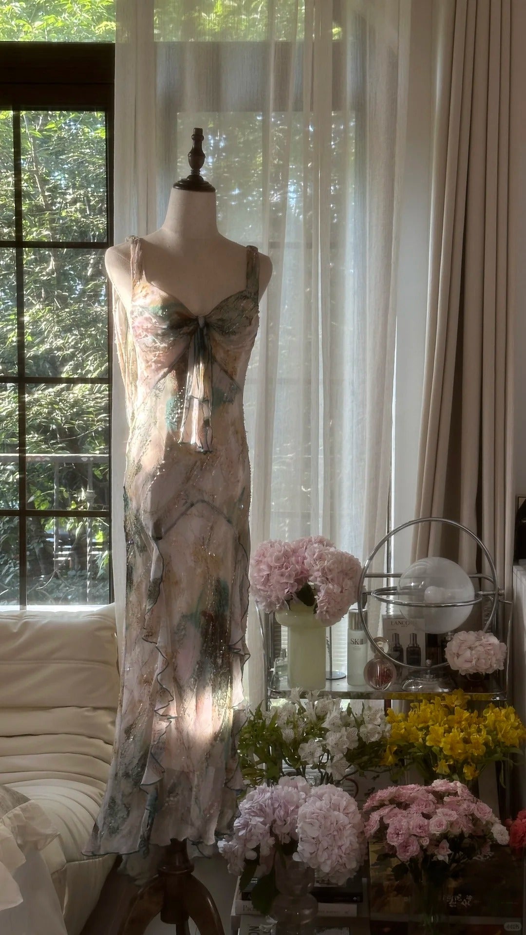 Robe de soirée longue et élégante en mousseline de soie, avec perles de fée, gh4752