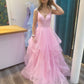 Pink fashion sweet long elegant tulle floor-length ball gown evening gown graduation gown coming of age ceremony gown gh3352